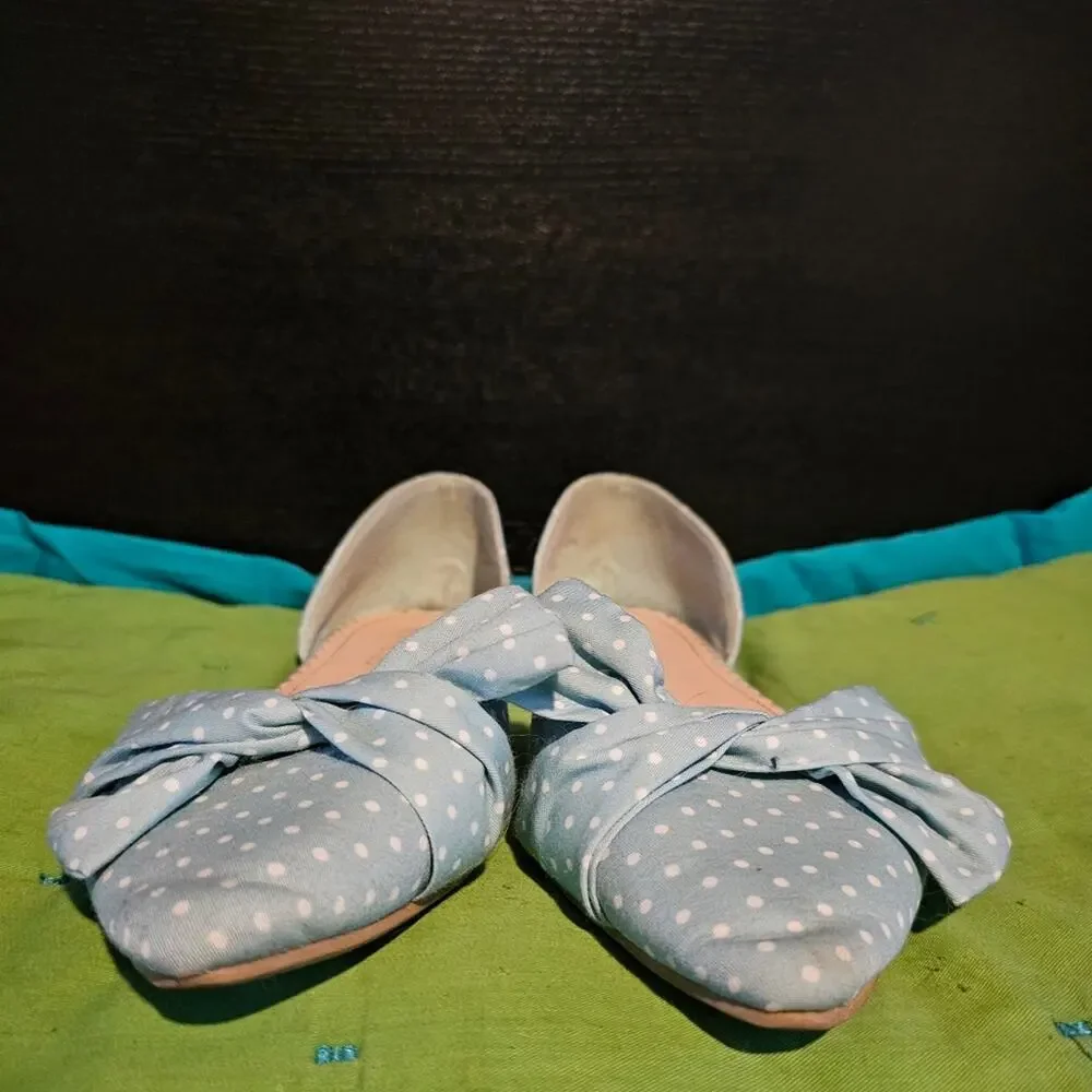 Restricted mint green polka dot bow D'orsay‎ pointed toe flats 9